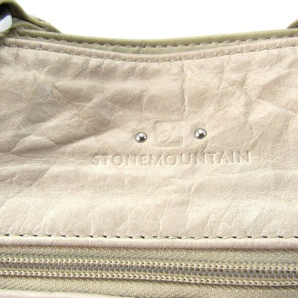 Stone Mountain Beige & Black Double Handle Multi Zip Pockets Leather Handbag - Picture 7 of 11